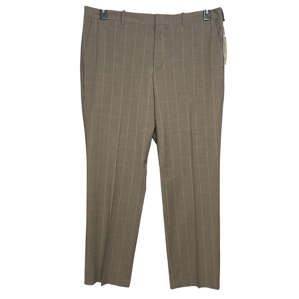 Perry Ellis Dress Pants Portfolio Men's 38"x32" Modern Fit Stretch Tan Check NWT